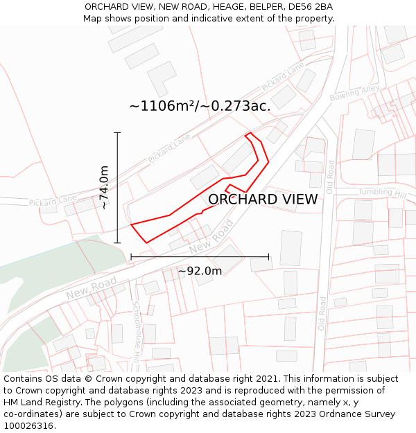 ORCHARD VIEW, NEW ROAD, HEAGE, BELPER, DE56 2BA: Plot and title map