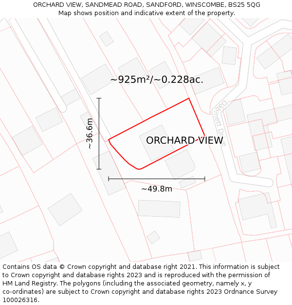 ORCHARD VIEW, SANDMEAD ROAD, SANDFORD, WINSCOMBE, BS25 5QG: Plot and title map
