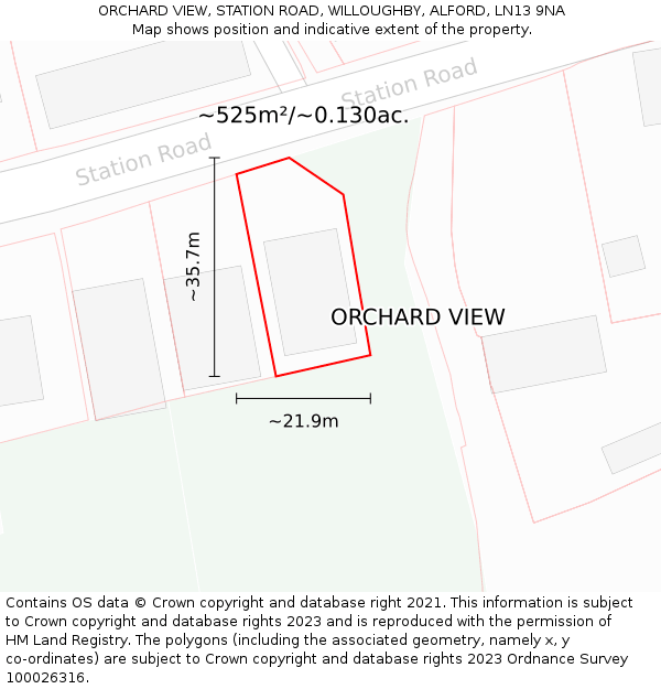 ORCHARD VIEW, STATION ROAD, WILLOUGHBY, ALFORD, LN13 9NA: Plot and title map