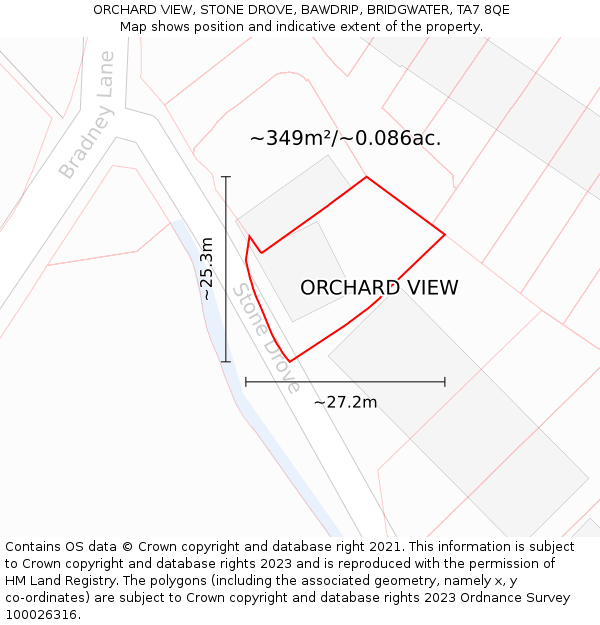 ORCHARD VIEW, STONE DROVE, BAWDRIP, BRIDGWATER, TA7 8QE: Plot and title map