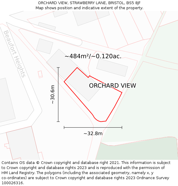 ORCHARD VIEW, STRAWBERRY LANE, BRISTOL, BS5 8JF: Plot and title map