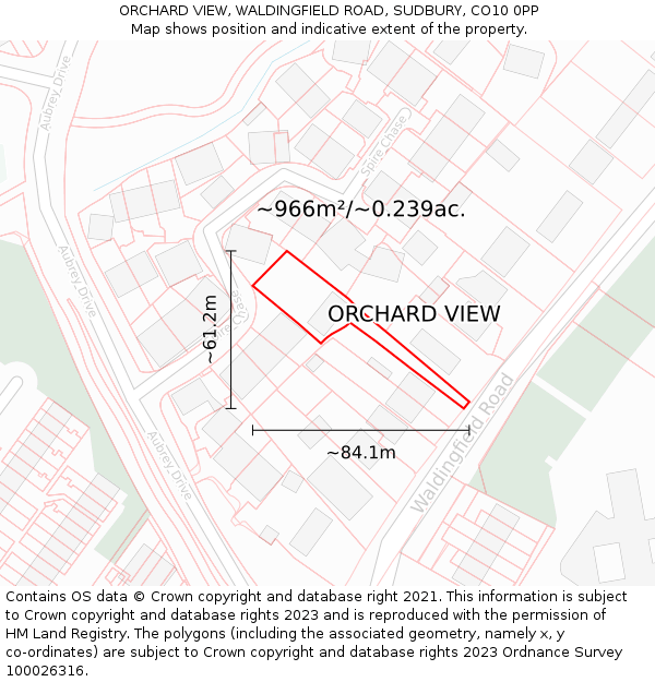 ORCHARD VIEW, WALDINGFIELD ROAD, SUDBURY, CO10 0PP: Plot and title map