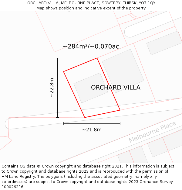 ORCHARD VILLA, MELBOURNE PLACE, SOWERBY, THIRSK, YO7 1QY: Plot and title map