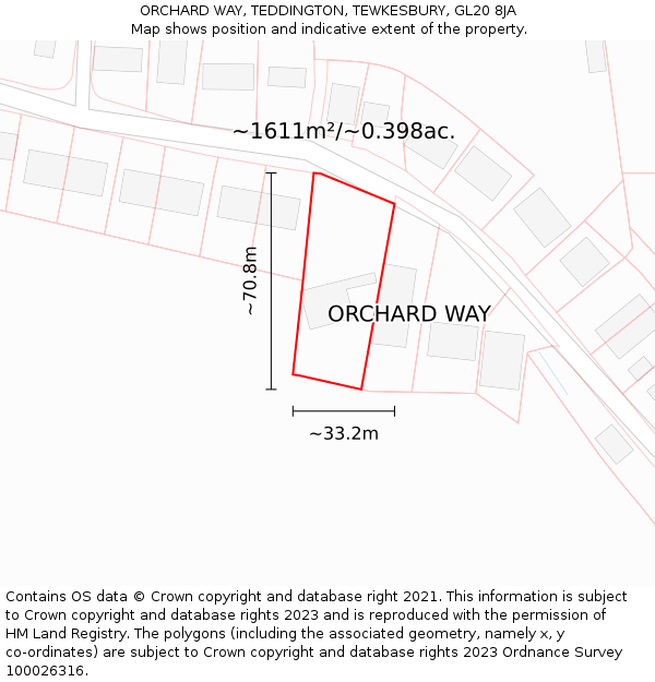 ORCHARD WAY, TEDDINGTON, TEWKESBURY, GL20 8JA: Plot and title map