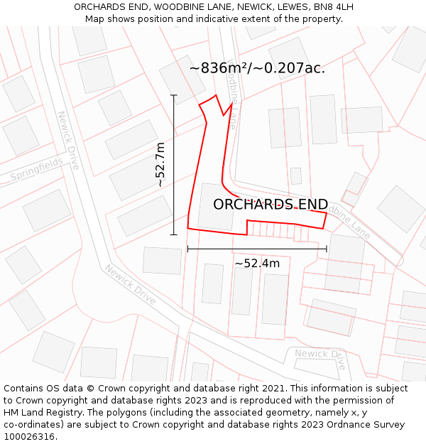 ORCHARDS END, WOODBINE LANE, NEWICK, LEWES, BN8 4LH: Plot and title map