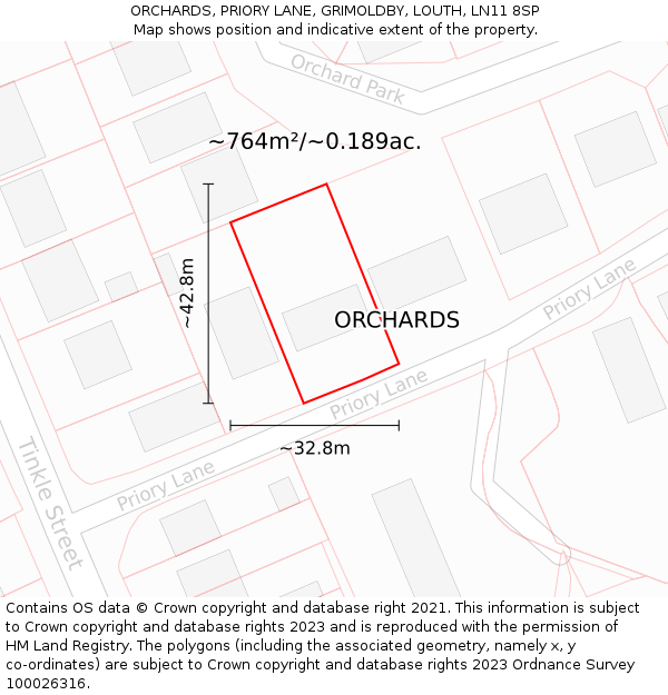 ORCHARDS, PRIORY LANE, GRIMOLDBY, LOUTH, LN11 8SP: Plot and title map