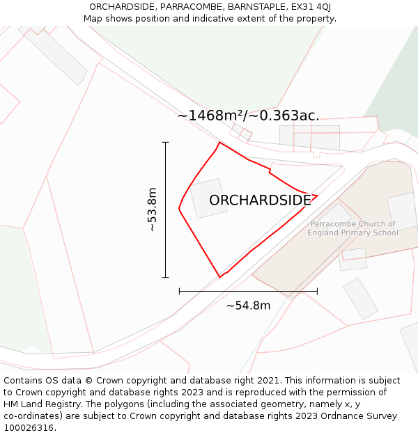 ORCHARDSIDE, PARRACOMBE, BARNSTAPLE, EX31 4QJ: Plot and title map