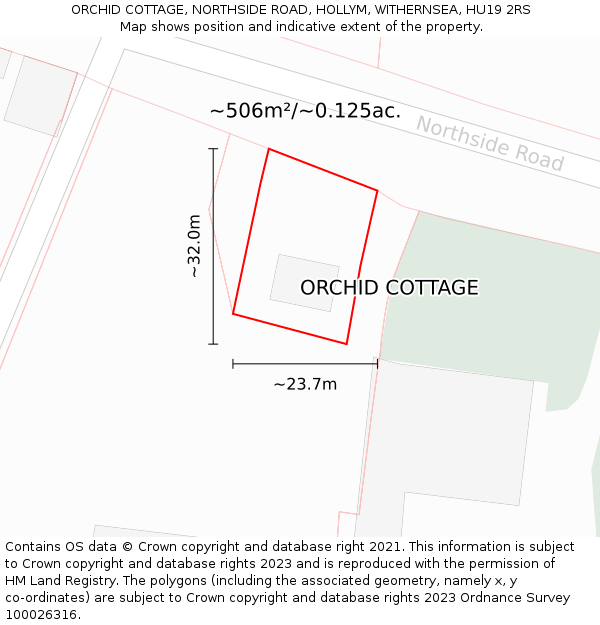 ORCHID COTTAGE, NORTHSIDE ROAD, HOLLYM, WITHERNSEA, HU19 2RS: Plot and title map