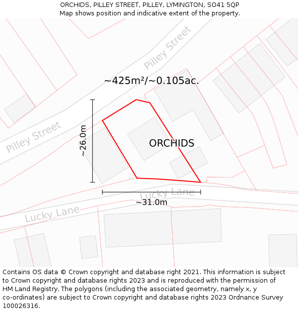 ORCHIDS, PILLEY STREET, PILLEY, LYMINGTON, SO41 5QP: Plot and title map