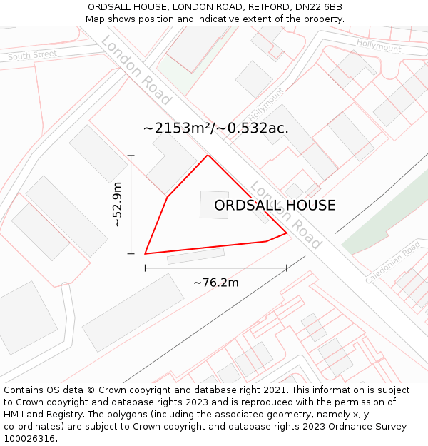 ORDSALL HOUSE, LONDON ROAD, RETFORD, DN22 6BB: Plot and title map