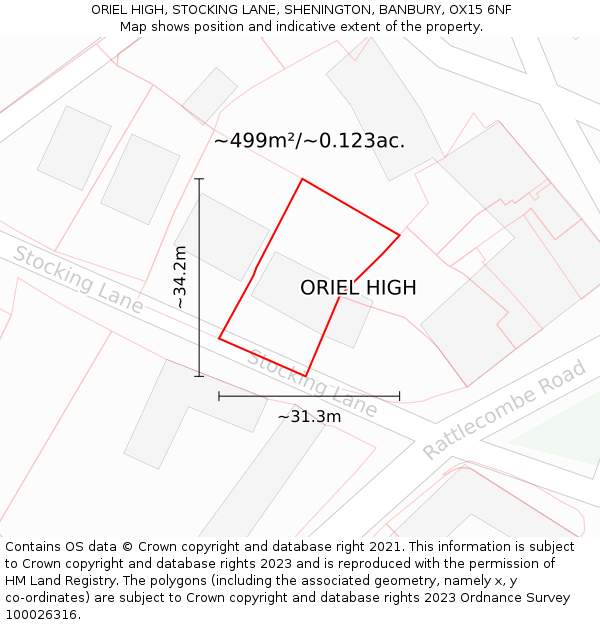 ORIEL HIGH, STOCKING LANE, SHENINGTON, BANBURY, OX15 6NF: Plot and title map