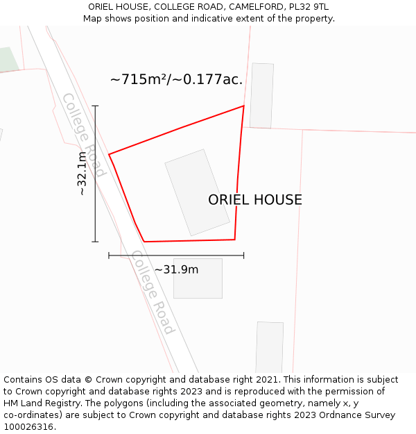 ORIEL HOUSE, COLLEGE ROAD, CAMELFORD, PL32 9TL: Plot and title map