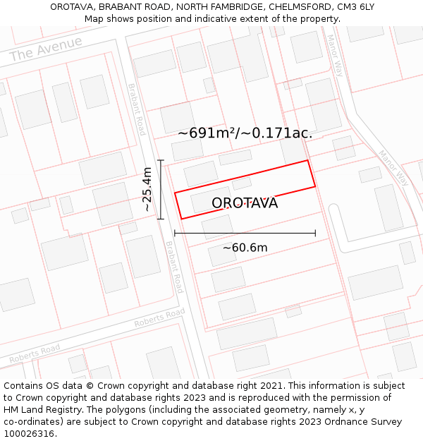 OROTAVA, BRABANT ROAD, NORTH FAMBRIDGE, CHELMSFORD, CM3 6LY: Plot and title map