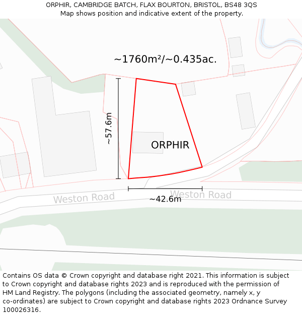 ORPHIR, CAMBRIDGE BATCH, FLAX BOURTON, BRISTOL, BS48 3QS: Plot and title map