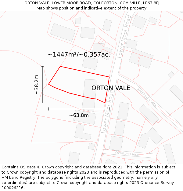 ORTON VALE, LOWER MOOR ROAD, COLEORTON, COALVILLE, LE67 8FJ: Plot and title map