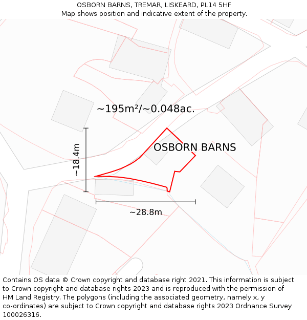 OSBORN BARNS, TREMAR, LISKEARD, PL14 5HF: Plot and title map