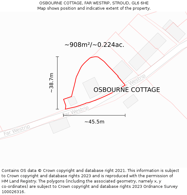 OSBOURNE COTTAGE, FAR WESTRIP, STROUD, GL6 6HE: Plot and title map