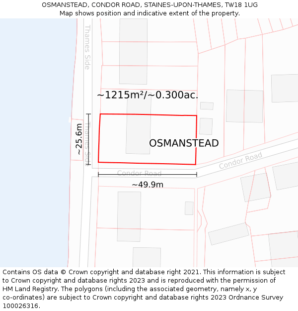 OSMANSTEAD, CONDOR ROAD, STAINES-UPON-THAMES, TW18 1UG: Plot and title map