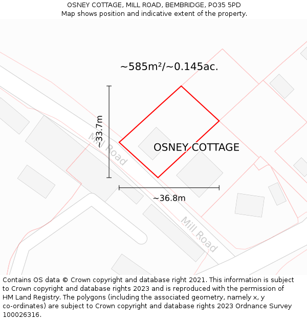 OSNEY COTTAGE, MILL ROAD, BEMBRIDGE, PO35 5PD: Plot and title map
