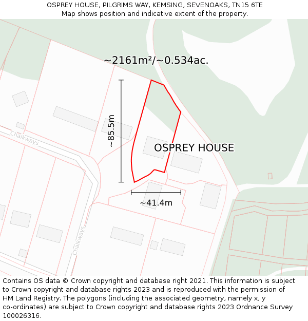OSPREY HOUSE, PILGRIMS WAY, KEMSING, SEVENOAKS, TN15 6TE: Plot and title map