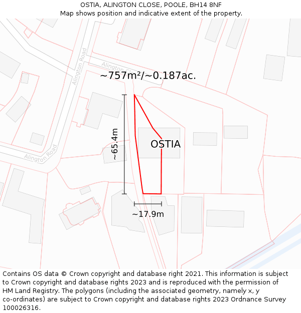 OSTIA, ALINGTON CLOSE, POOLE, BH14 8NF: Plot and title map