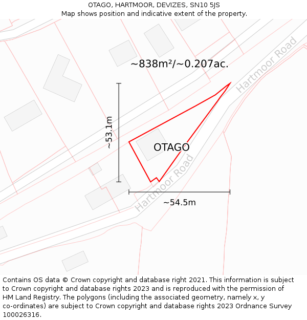 OTAGO, HARTMOOR, DEVIZES, SN10 5JS: Plot and title map