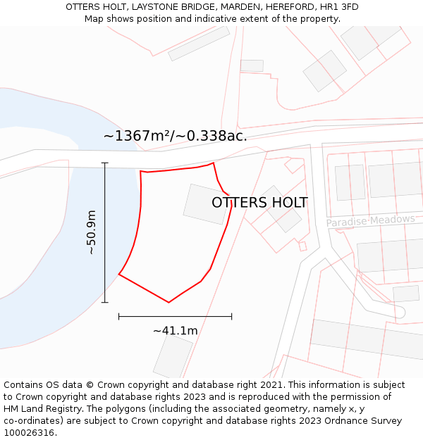 OTTERS HOLT, LAYSTONE BRIDGE, MARDEN, HEREFORD, HR1 3FD: Plot and title map