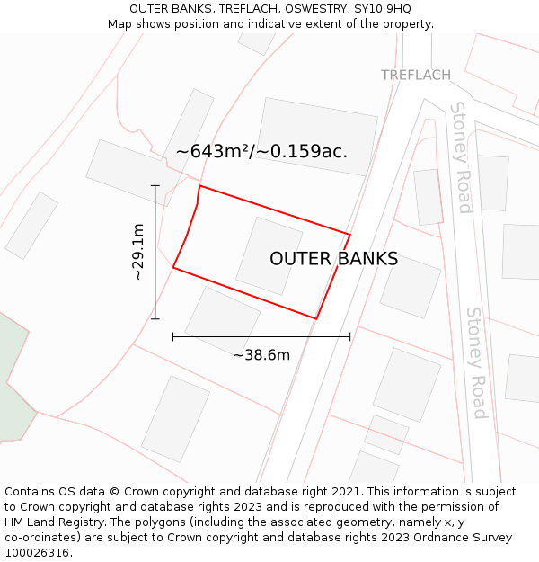 OUTER BANKS, TREFLACH, OSWESTRY, SY10 9HQ: Plot and title map