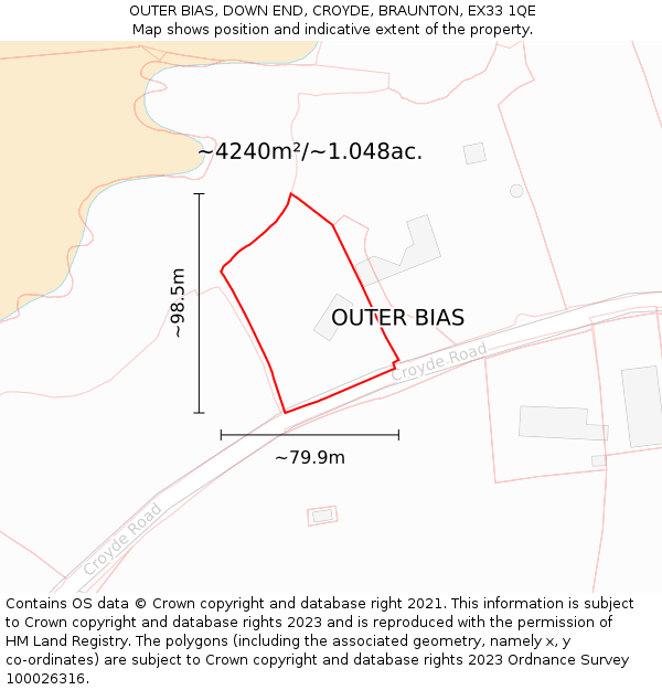 OUTER BIAS, DOWN END, CROYDE, BRAUNTON, EX33 1QE: Plot and title map