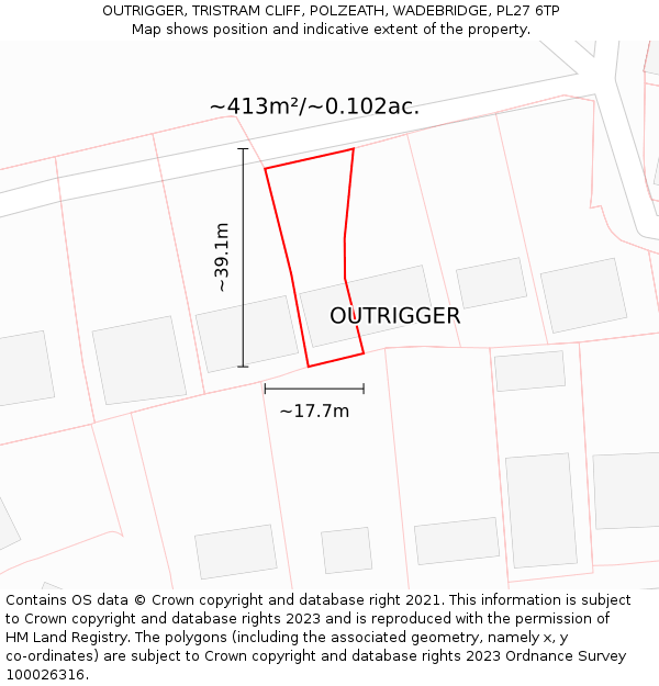 OUTRIGGER, TRISTRAM CLIFF, POLZEATH, WADEBRIDGE, PL27 6TP: Plot and title map