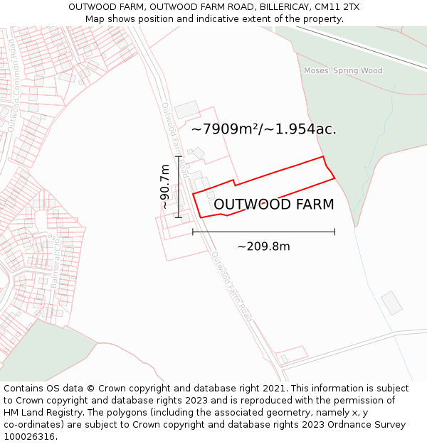 OUTWOOD FARM, OUTWOOD FARM ROAD, BILLERICAY, CM11 2TX: Plot and title map
