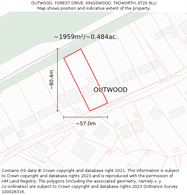 OUTWOOD, FOREST DRIVE, KINGSWOOD, TADWORTH, KT20 6LU: Plot and title map