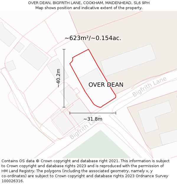 OVER DEAN, BIGFRITH LANE, COOKHAM, MAIDENHEAD, SL6 9PH: Plot and title map