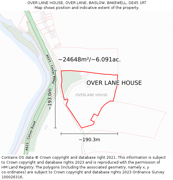 OVER LANE HOUSE, OVER LANE, BASLOW, BAKEWELL, DE45 1RT: Plot and title map
