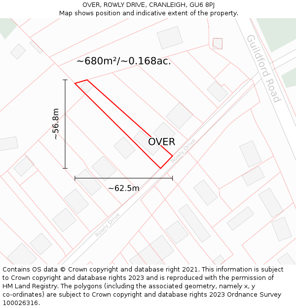 OVER, ROWLY DRIVE, CRANLEIGH, GU6 8PJ: Plot and title map
