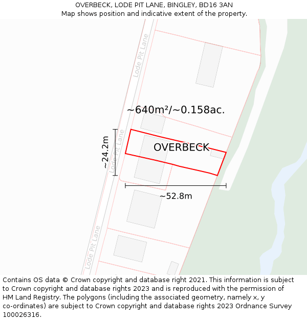 OVERBECK, LODE PIT LANE, BINGLEY, BD16 3AN: Plot and title map