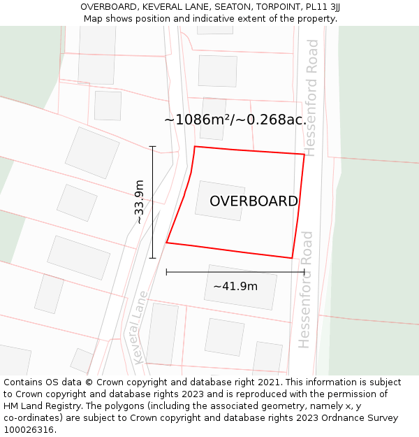 OVERBOARD, KEVERAL LANE, SEATON, TORPOINT, PL11 3JJ: Plot and title map