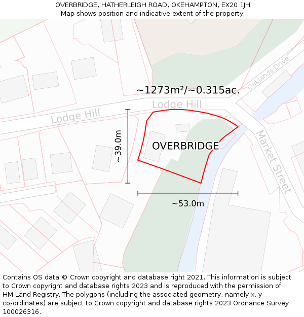 OVERBRIDGE, HATHERLEIGH ROAD, OKEHAMPTON, EX20 1JH: Plot and title map