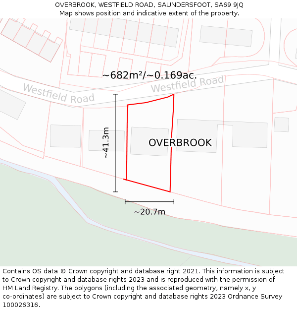OVERBROOK, WESTFIELD ROAD, SAUNDERSFOOT, SA69 9JQ: Plot and title map