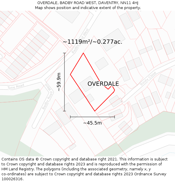 OVERDALE, BADBY ROAD WEST, DAVENTRY, NN11 4HJ: Plot and title map
