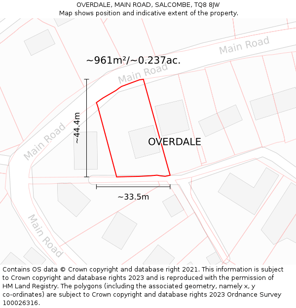 OVERDALE, MAIN ROAD, SALCOMBE, TQ8 8JW: Plot and title map