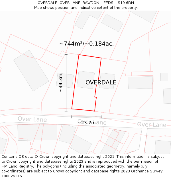 OVERDALE, OVER LANE, RAWDON, LEEDS, LS19 6DN: Plot and title map