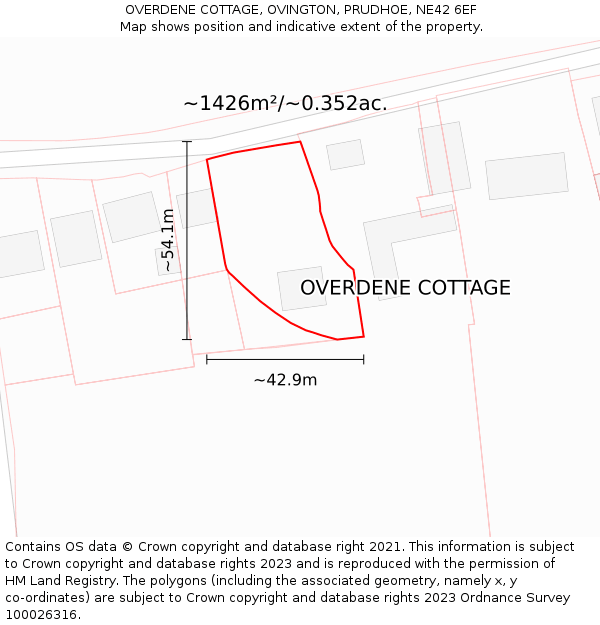 OVERDENE COTTAGE, OVINGTON, PRUDHOE, NE42 6EF: Plot and title map