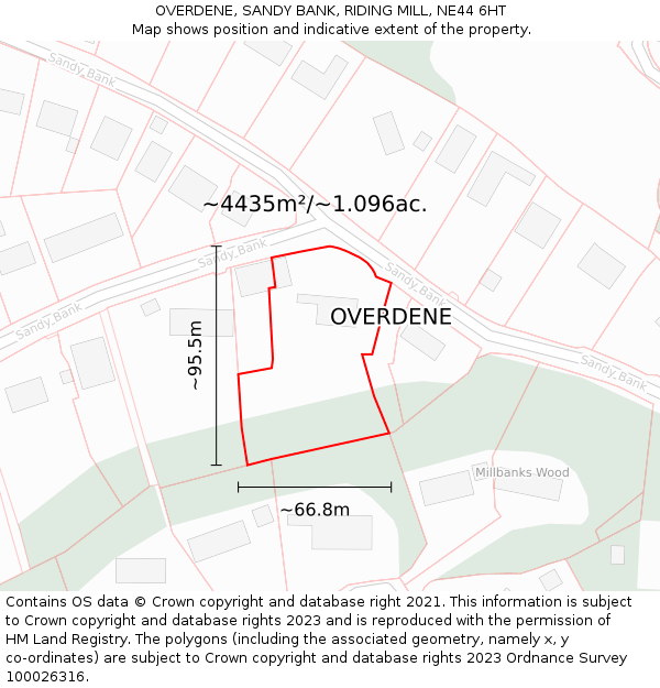 OVERDENE, SANDY BANK, RIDING MILL, NE44 6HT: Plot and title map