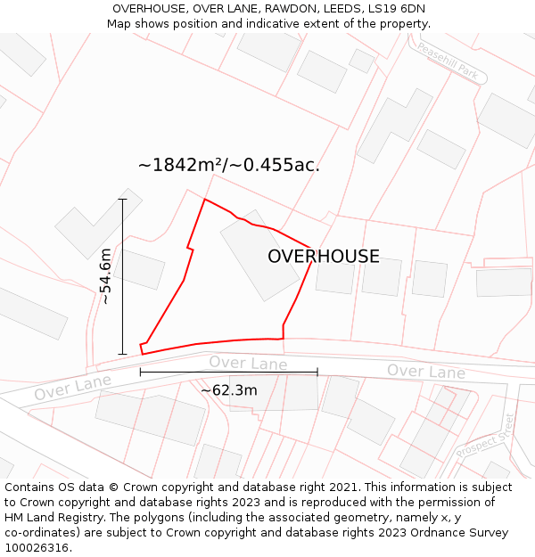 OVERHOUSE, OVER LANE, RAWDON, LEEDS, LS19 6DN: Plot and title map