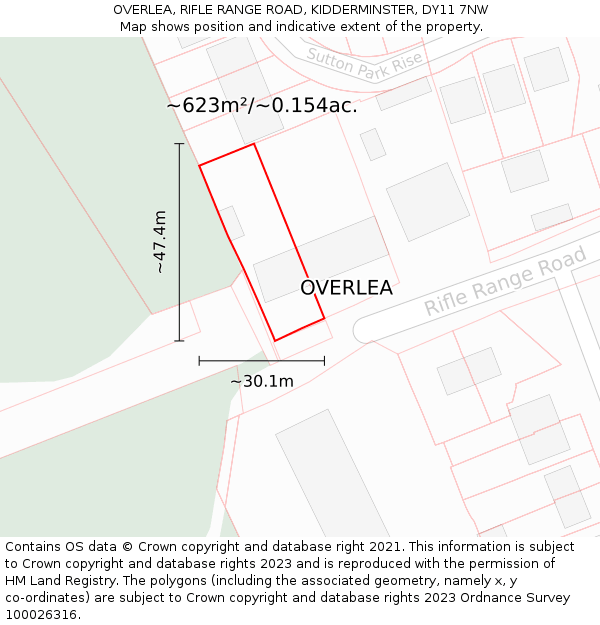 OVERLEA, RIFLE RANGE ROAD, KIDDERMINSTER, DY11 7NW: Plot and title map