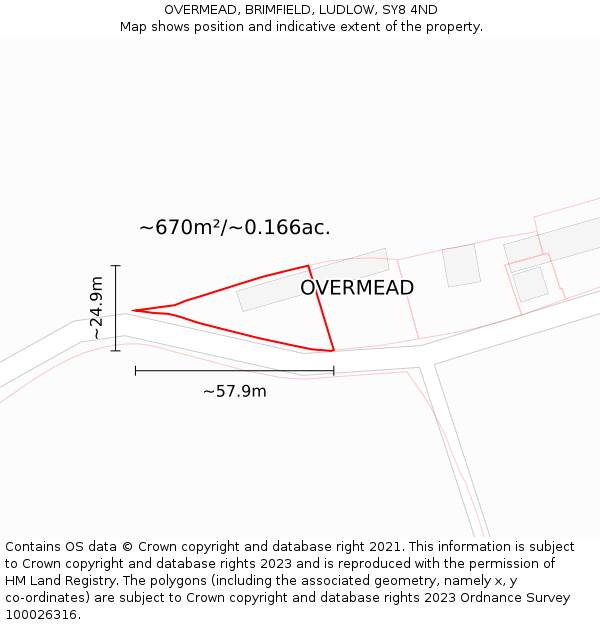 OVERMEAD, BRIMFIELD, LUDLOW, SY8 4ND: Plot and title map