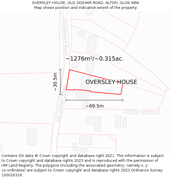 OVERSLEY HOUSE, OLD ODIHAM ROAD, ALTON, GU34 4BW: Plot and title map