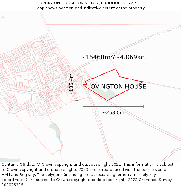 OVINGTON HOUSE, OVINGTON, PRUDHOE, NE42 6DH: Plot and title map