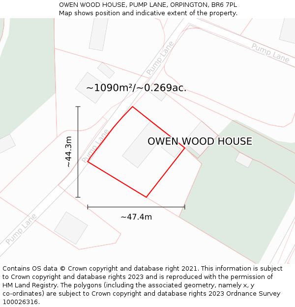 OWEN WOOD HOUSE, PUMP LANE, ORPINGTON, BR6 7PL: Plot and title map